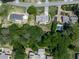This aerial view showcases the property's spacious yard, mature trees, and inviting swimming pool at 760 Oakdale Rd, Canton, GA 30114