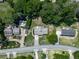 Aerial view showcasing the property's layout with its pool, landscaping, and surrounding neighborhood at 760 Oakdale Rd, Canton, GA 30114