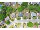 Wide aerial view of the neighborhood, highlighting the lush greenery and proximity to surrounding homes at 3880 Lake Lanier Dr, Duluth, GA 30097