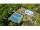 Aerial view of community amenities including tennis courts, pool, and gazebo at 4285 Hunters Walk Way, Cumming, GA 30028