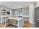 Updated kitchen features an island with wicker stools, stainless appliances, and plenty of counter space at 4285 Hunters Walk Way, Cumming, GA 30028