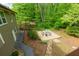 Private backyard features a stone patio with fire pit and comfortable seating near the home at 2249 Hill Creek Way, Marietta, GA 30062