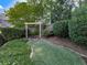 The backyard features an artificial lawn bordered by landscaping and a wooden swing at 1110 Parkview Se Pl, Smyrna, GA 30080