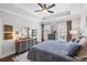 Inviting main bedroom featuring a trey ceiling, plush bedding, and lots of natural light at 214 Bluestone Dr, Woodstock, GA 30188