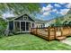 Beautiful backyard with a wooden deck, green lawn, and mature trees providing ample shade at 799 Monroe Ne Dr, Atlanta, GA 30308