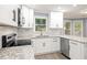 Lovely kitchen featuring granite countertops, white cabinets, and stainless steel appliances at 1310 Ridgeview Rd, Auburn, GA 30011