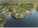 Stunning aerial view of a luxurious waterfront property with lush landscaping and private docks at 1145 Lake Shore Overlook, Alpharetta, GA 30005