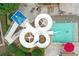 Overhead view of the community waterslide and pool, perfect for summer fun and Gathering entertainment at 1145 Lake Shore Overlook, Alpharetta, GA 30005