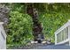 Backyard waterfall feature surrounded by lush greenery and landscaping at 1077 Shady Valley Ne Pl, Atlanta, GA 30324