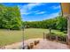 Brick patio with an iron table set and large green lawn, offering serene views of trees at 1724 Arbor Hill Rd, Canton, GA 30115