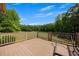A deck featuring brown planking, wooden railings, and scenic views of the surrounding trees and yard at 1724 Arbor Hill Rd, Canton, GA 30115