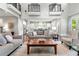 Inviting living room featuring a view into the kitchen and two balcony overlooks above at 23 Long Island Pl, Sandy Springs, GA 30328