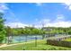 Community tennis courts with lighting and fences at 3755 Lake Haven Way, Atlanta, GA 30349