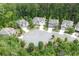 Aerial view of a cul-de-sac neighborhood showcasing well-maintained homes and lush greenery at 572 Cresentry Brk, Smyrna, GA 30082