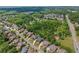 A high aerial view shows the neighborhood which is full of green trees and neatly planned streets at 4190 Madison Dr, Cumming, GA 30040