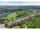 Expansive aerial view of a neighborhood with lush green lawns, mature trees, and well-maintained homes at 4190 Madison Dr, Cumming, GA 30040