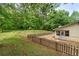 A view of the backyard featuring a wooden fence, landscaping, and access to the house at 6292 Field Glen Rd, Stone Mountain, GA 30087