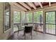 This screened in porch overlooks wooded yard, is great for outdoor dining and entertaining at 1440 Water View Ln, Suwanee, GA 30024