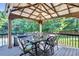 Outdoor deck area with a seating and dining area overlooking the backyard at 300 Bermuda Ct, Dallas, GA 30157