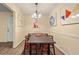 Bright dining room featuring modern art, a black dining table with red chairs, and unique overhead lighting at 3472 Essex Ave # 81, Atlanta, GA 30339