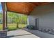 Covered porch with chairs overlooking a beautiful yard surrounded by tall trees at 281 Abbott Dr, Canton, GA 30114