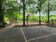 Outdoor basketball court with a hoop surrounded by mature trees and walking path at 171 Nacoochee Way, Canton, GA 30114