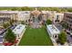 Aerial view of the community, highlighting the central lawn, surrounding buildings, and convenient parking areas at 725 Eider Down Ct, Alpharetta, GA 30022