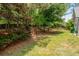 Grassy backyard featuring mature trees and partial fencing at 725 Eider Down Ct, Alpharetta, GA 30022