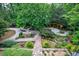 A well landscaped backyard featuring stone pathways, zen gardens, mature trees, and chickens at 5120 Jett Forest Trl, Atlanta, GA 30327