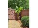 The backyard features tropical-like landscaping and a wooden fence for privacy at 3943 Dunaire Dr, Stone Mountain, GA 30083