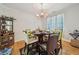 Cozy dining room features hardwood floors, chandelier, and seating for six at 3800 Market Walk, Clarkston, GA 30021