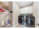 Functional laundry room with modern appliances, storage cabinets, and convenient shelving at 5075 Briarstone Ridge Way, Alpharetta, GA 30022