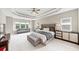This main bedroom has a tray ceiling, sitting area, furniture, carpet flooring, and natural light at 5075 Briarstone Ridge Way, Alpharetta, GA 30022