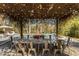 Charming outdoor dining area under a pergola with string lights, perfect for entertaining by the pool at 2109 Rugby Ave, Atlanta, GA 30337