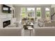 Inviting living room with fireplace, built-in shelving, and scenic backyard views at 6185 Deerwoods Trl, Alpharetta, GA 30005