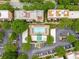 Aerial view showcasing the community pool, buildings, and parking areas surrounded by mature trees at 791 Wylie Se St # 709, Atlanta, GA 30316