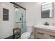 Modern bathroom with a sleek glass-enclosed shower, stylish vanity, and elegant fixtures for a spa-like experience at 2681 Linnwood Se Dr, Smyrna, GA 30080