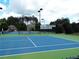 Well-lit tennis courts with benches and a surrounding fence offer a secure place for tennis at 43 Wickford Way, Villa Rica, GA 30180