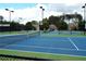 Well-lit tennis courts with benches and surrounding trees offer a great outdoor activity at 43 Wickford Way, Villa Rica, GA 30180