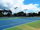 Well-lit tennis courts with benches and a surrounding fence offer a secure place for tennis at 43 Wickford Way, Villa Rica, GA 30180