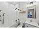 Bathroom featuring subway tile, bathtub, modern shower, and a sleek vanity at 1058 Piedmont Ave # 103, Atlanta, GA 30309