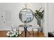 Bright dining area features round table, pendant lighting, and view of the building at 1058 Piedmont Ave # 103, Atlanta, GA 30309