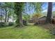 Large backyard showing mature trees behind brick house at 203 Lucerne St, Decatur, GA 30030