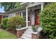 Inviting front porch of a brick home, adorned with potted plants and a bright red front door at 203 Lucerne St, Decatur, GA 30030