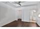 Main bedroom features a walk-in closet, and a view to the ensuite bathroom at 44 Peachtree Ne Pl # 1929, Atlanta, GA 30309