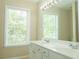 Well-lit bathroom with double sinks, white cabinetry, and large windows providing natural light at 663 Prada Ct, Lawrenceville, GA 30043