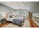 Cozy bedroom with blue walls, hardwood floors, and a comfortable queen-sized bed at 615 Sycamore Dr, Decatur, GA 30030