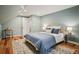 Bedroom with blue walls, wood floors, queen size bed with bedside tables and lamps at 615 Sycamore Dr, Decatur, GA 30030