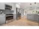 Open kitchen with stainless steel appliances, modern gray cabinetry, and herringbone backsplash at 176 Rhodesia Se Ave, Atlanta, GA 30315