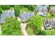 Aerial view of a luxury home with mature trees and a private swimming pool in a leafy neighborhood at 3689 Spring Hill Se Rd, Smyrna, GA 30080